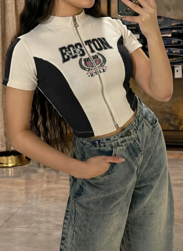 تصویر کراپ تیشرت زنانه 10077 - ماه بوتیک