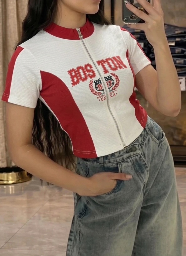 خرید کراپ تیشرت زنانه 10078 از ماه بوتیک